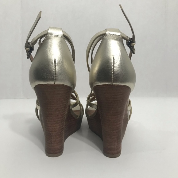 Seychelles Gold Strap Wedge Sandals - 8 - Picture 3 of 6